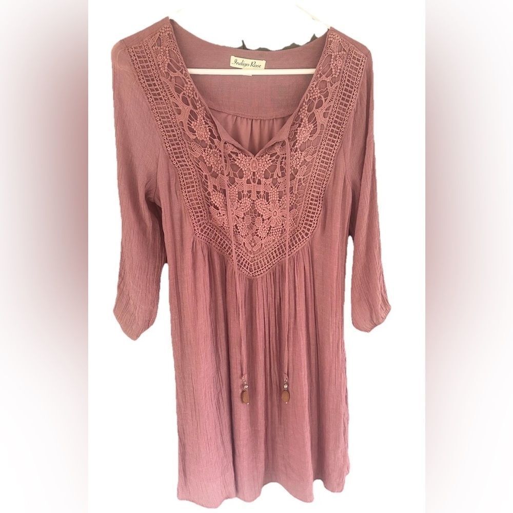 Indigo Rose Crochet Lace Dress Pink